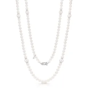 18ct White Gold Akoya Cultured Pearl Sautoir Necklet With Six South Sea Cultured Pearls And Diamond Rondels