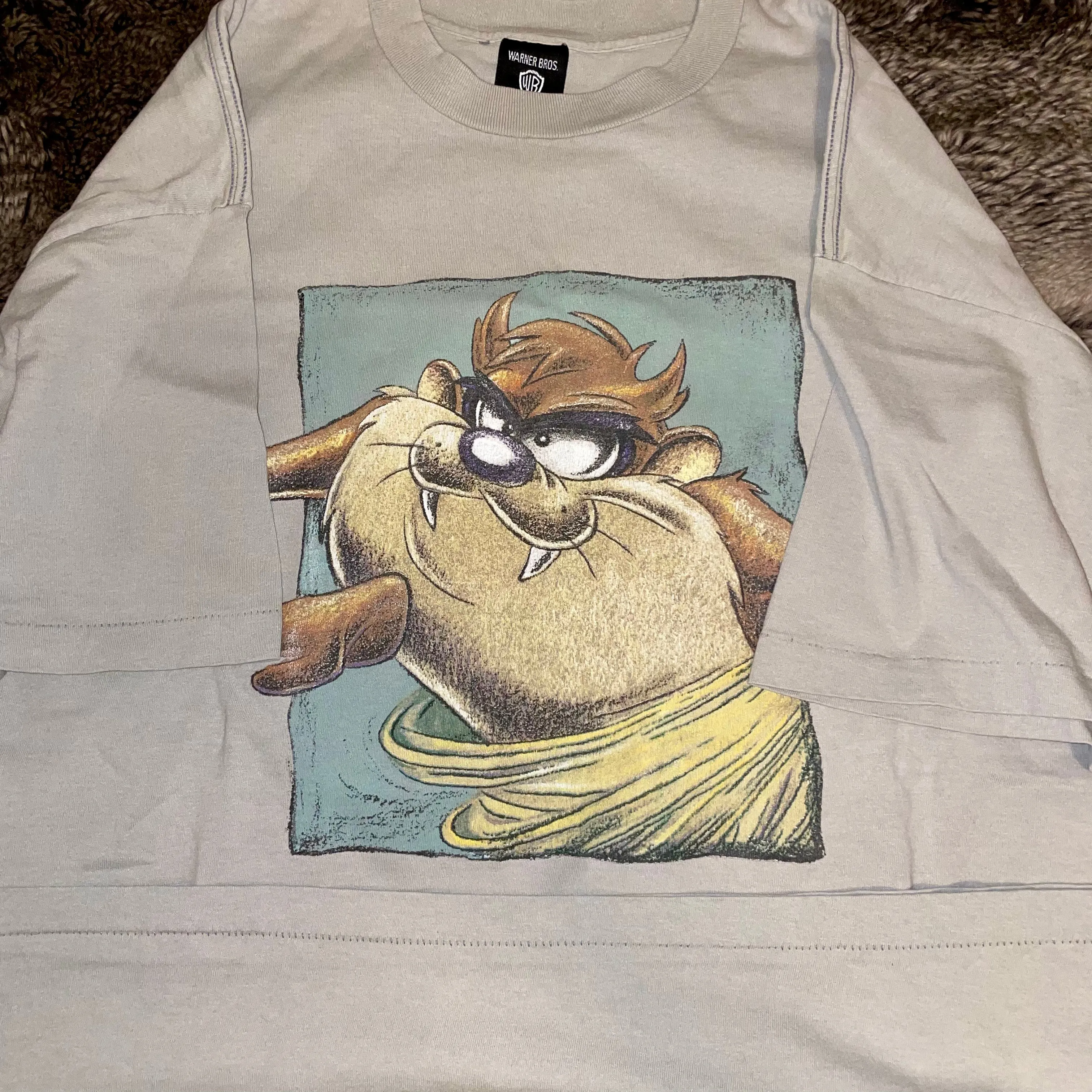 1995 Looney Tunes Taz Box Logo Tee (Beige)