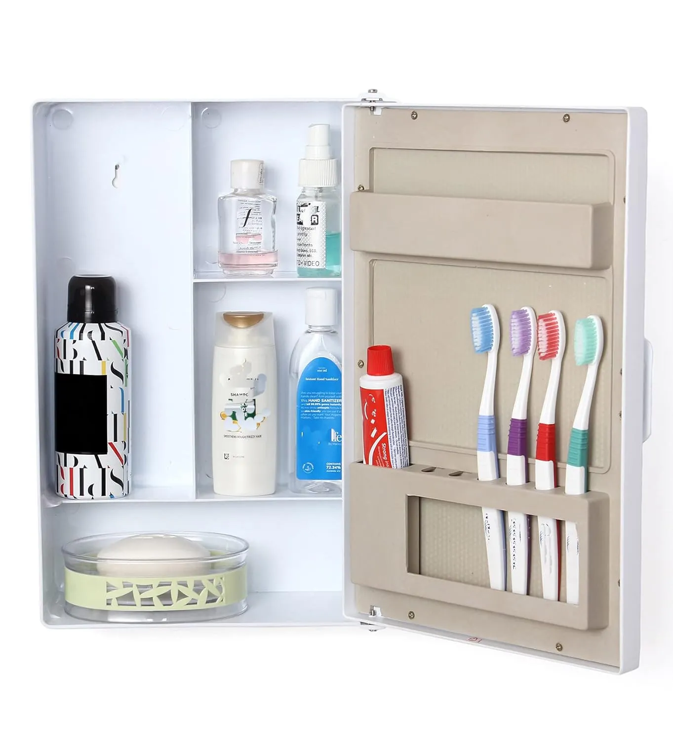 3073 12x16 inches Plastic Storage Bathroom Cabinet with Mirror - Multicolour