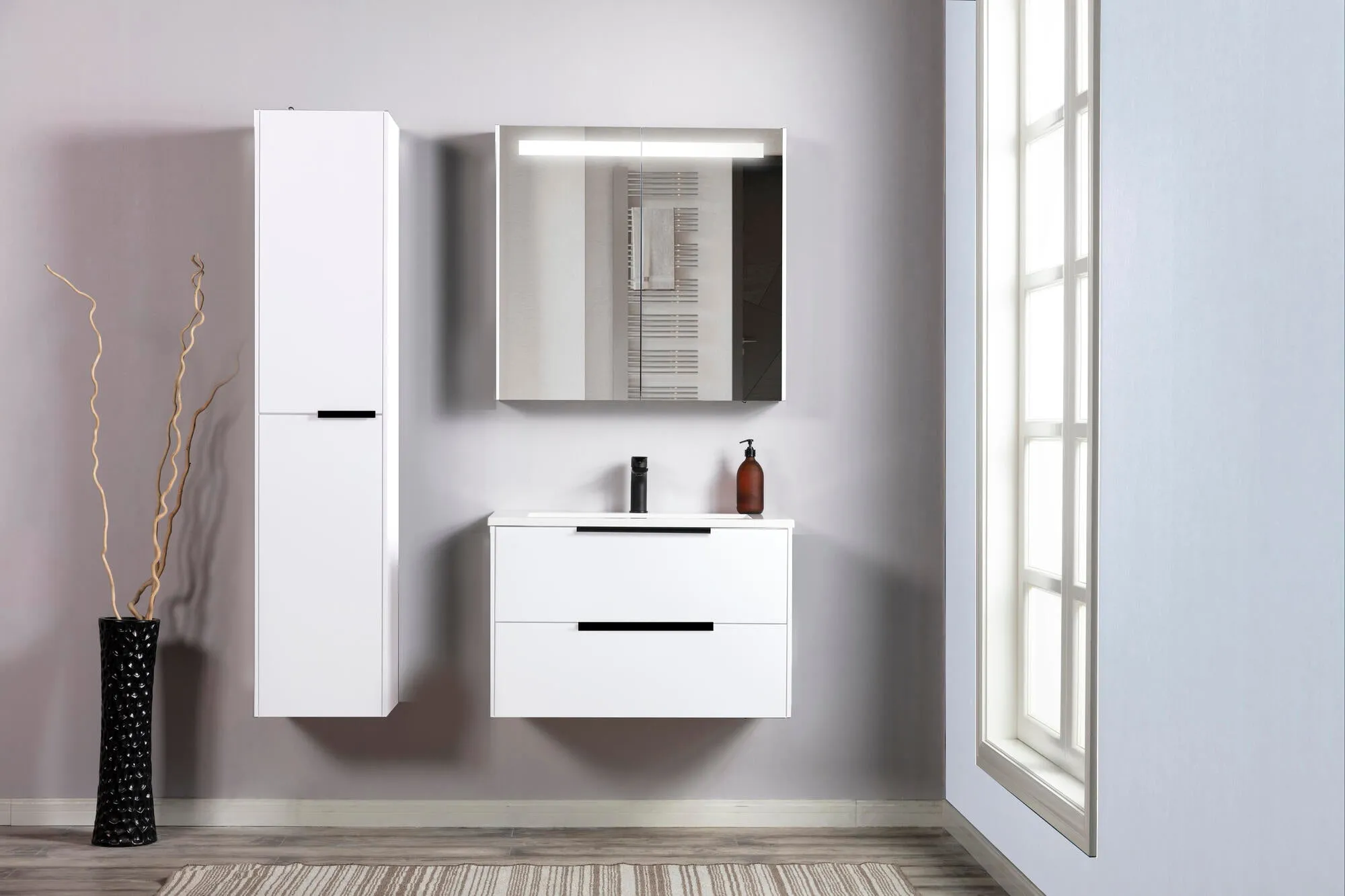 32" Bathroom Cabinet Set in Glossy White