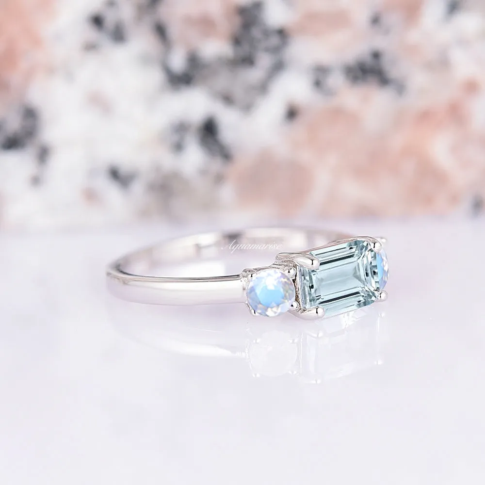 Aquamarine & Moonstone Ring- 925 Sterling Silver