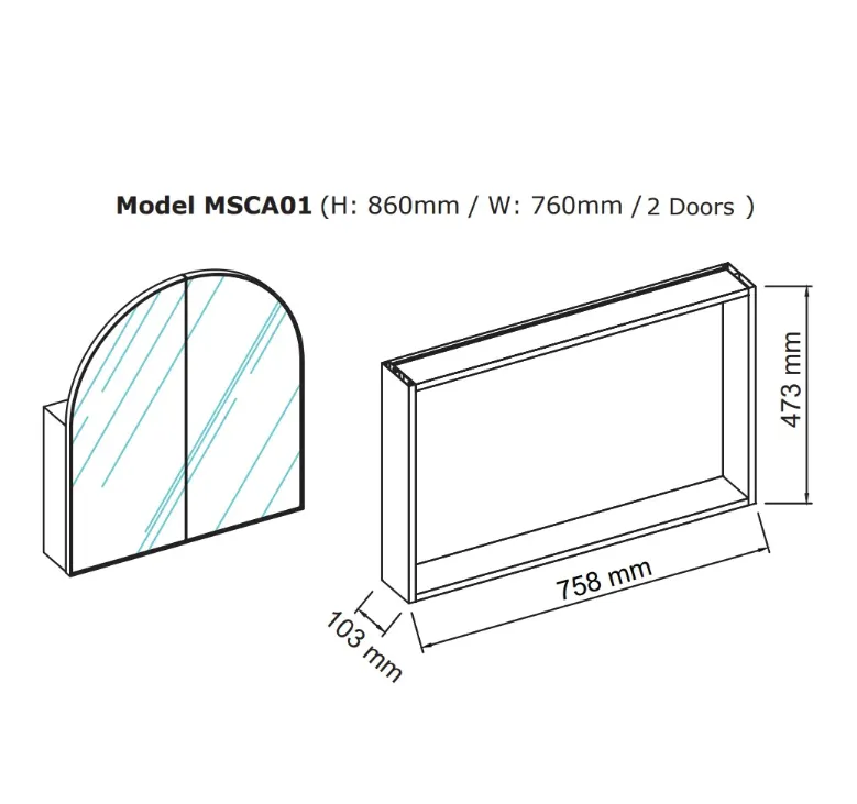 Arch Mirror Cabinet 860 X 760 MM - Satin Brass