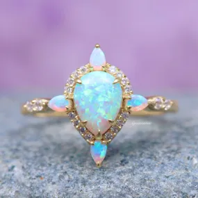 Blue Fire Opal Engagement Ring- 14K Yellow Gold Vermeil