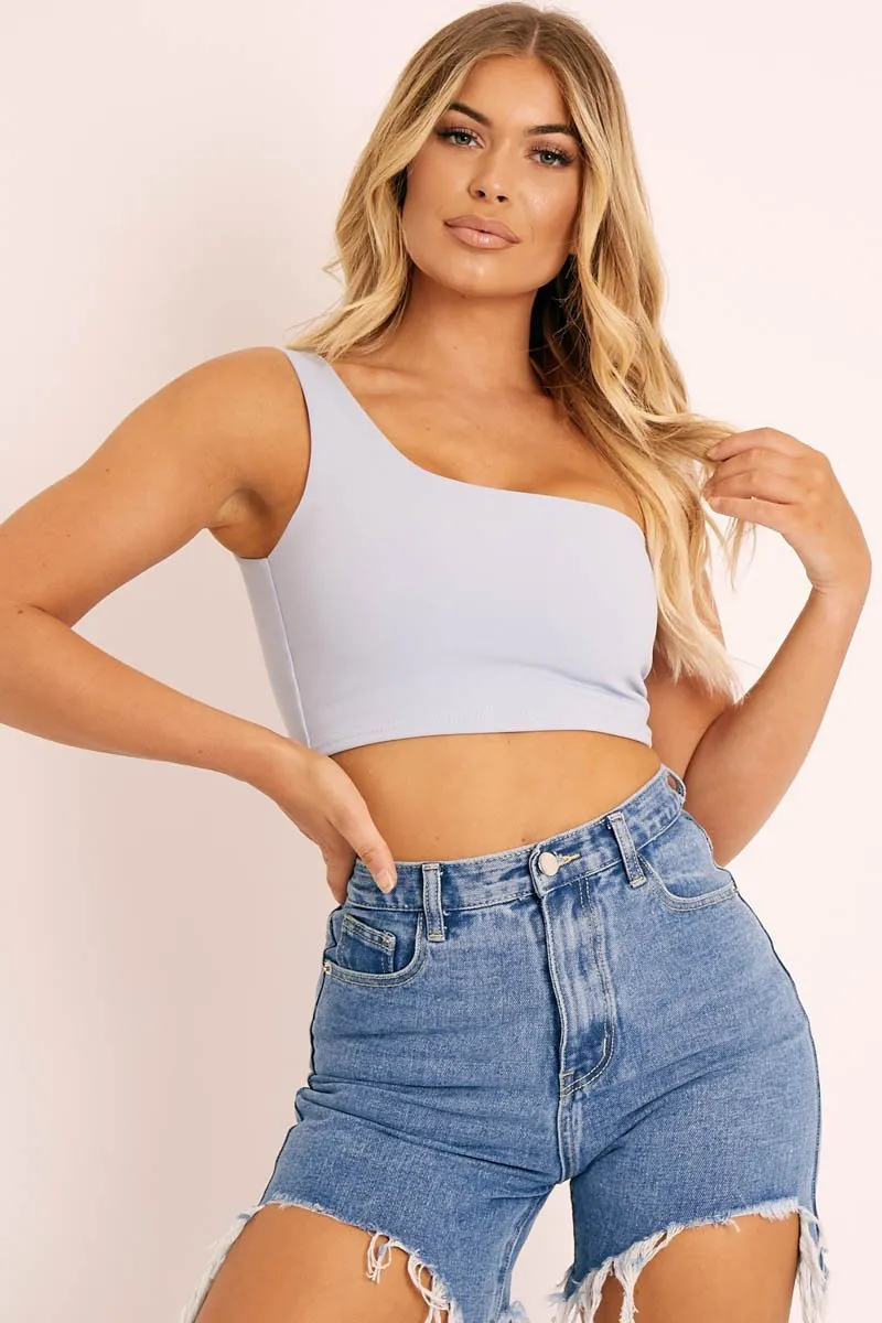 Blue One Shouldered Crop Top - Kamri