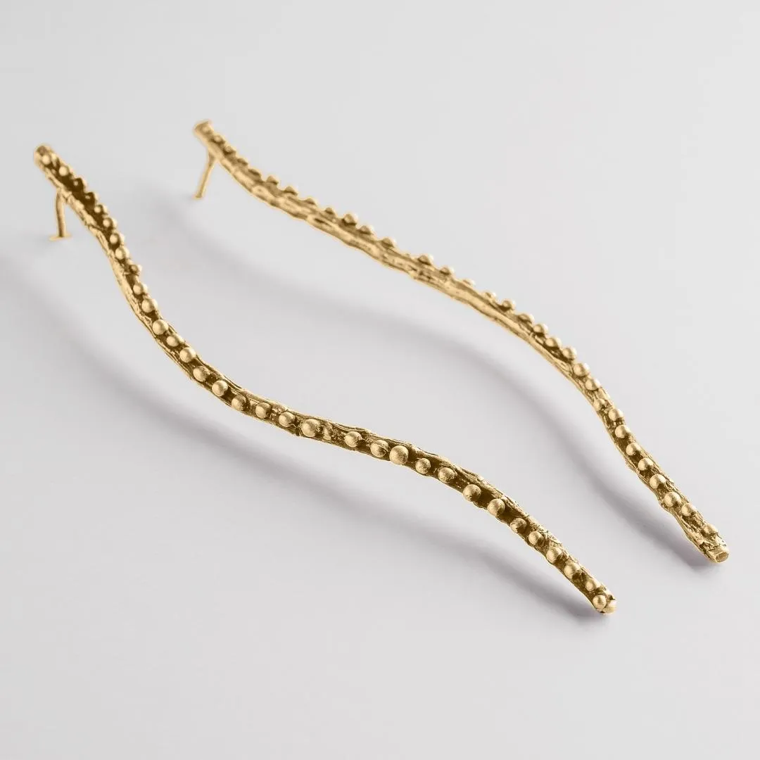 Branches after rain - long earrings - silver 925 - gold plated