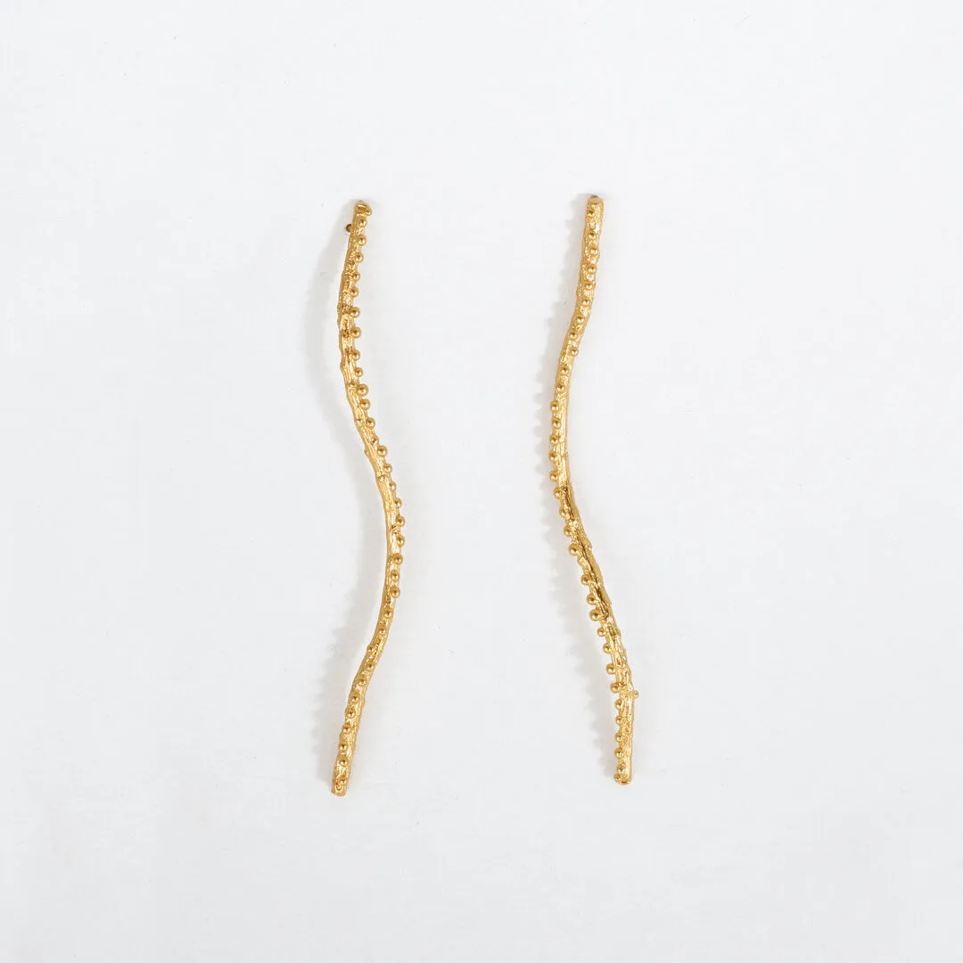 Branches after rain - long earrings - silver 925 - gold plated