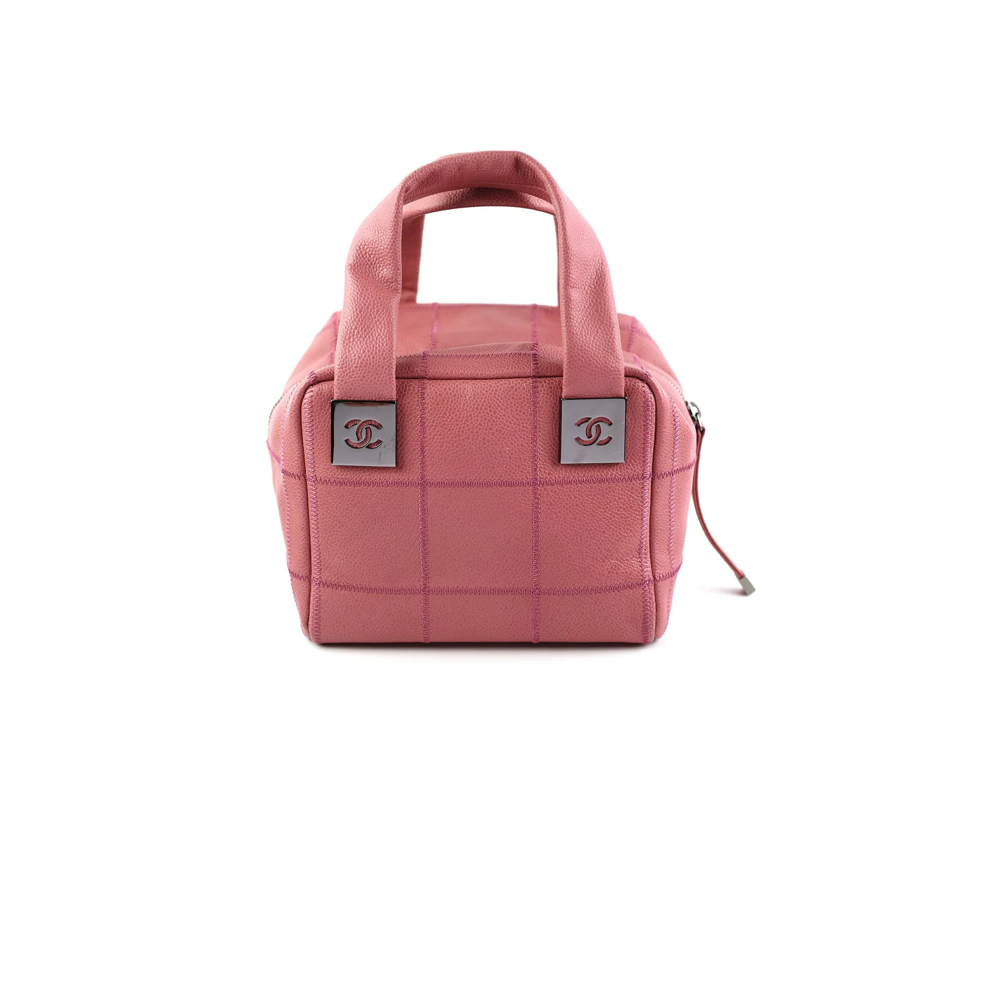 Chanel Caviar Square Stitch Bowler Bag Pink