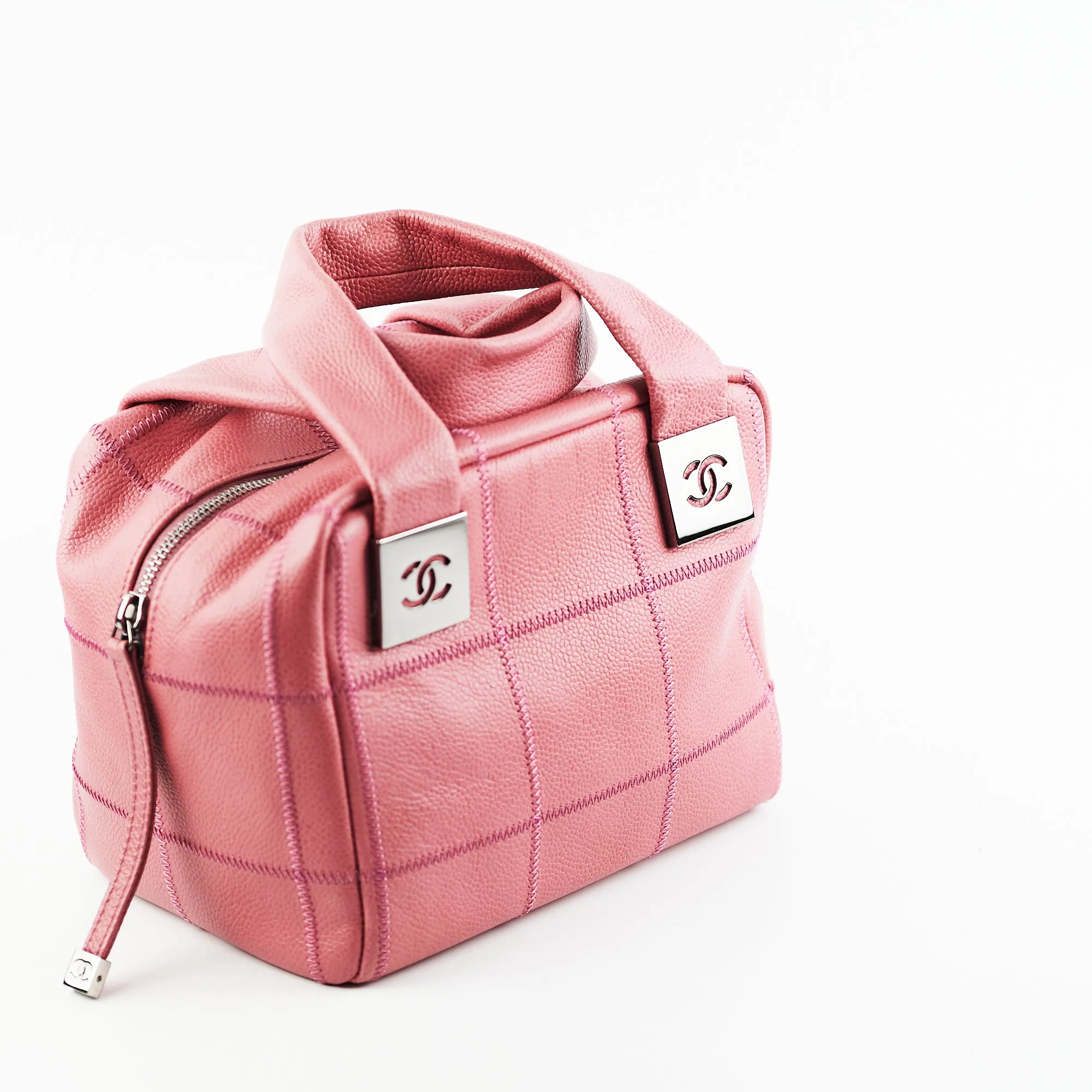 Chanel Caviar Square Stitch Bowler Bag Pink