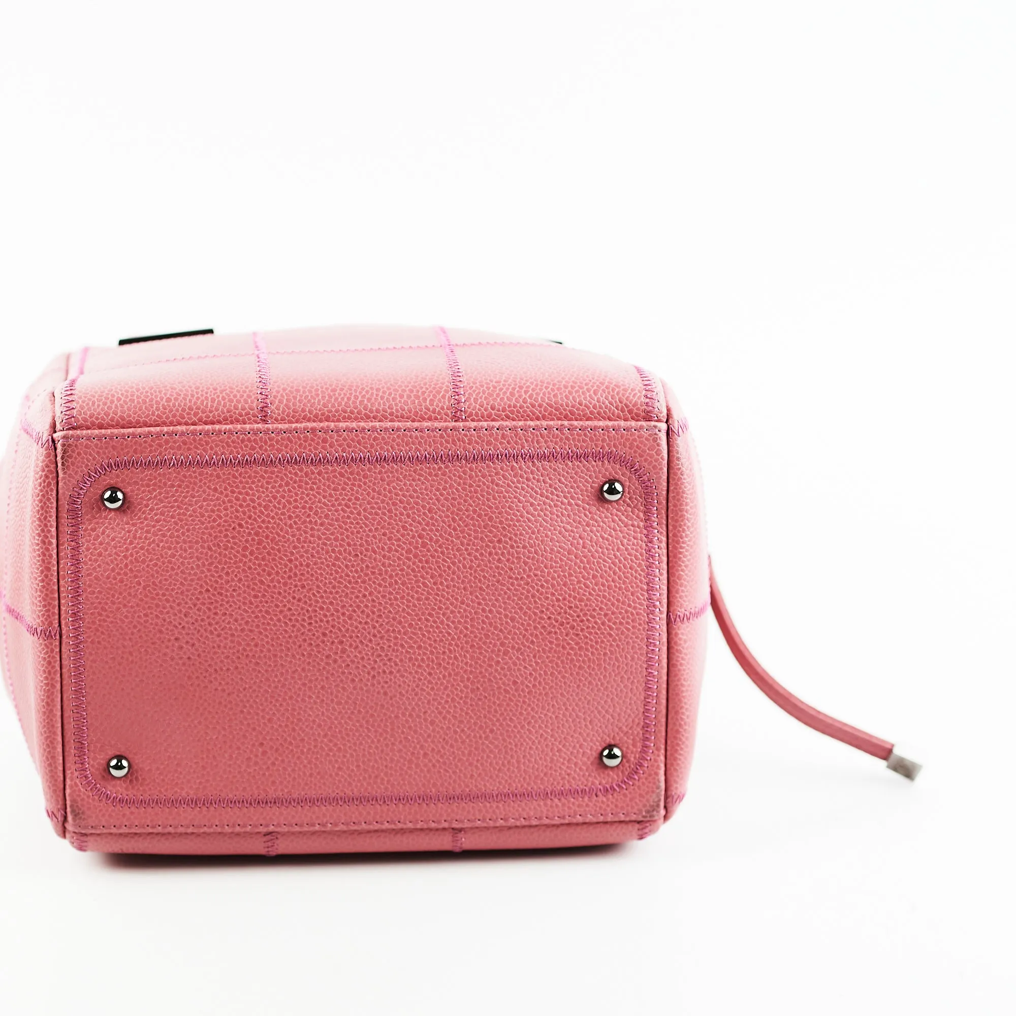 Chanel Caviar Square Stitch Bowler Bag Pink