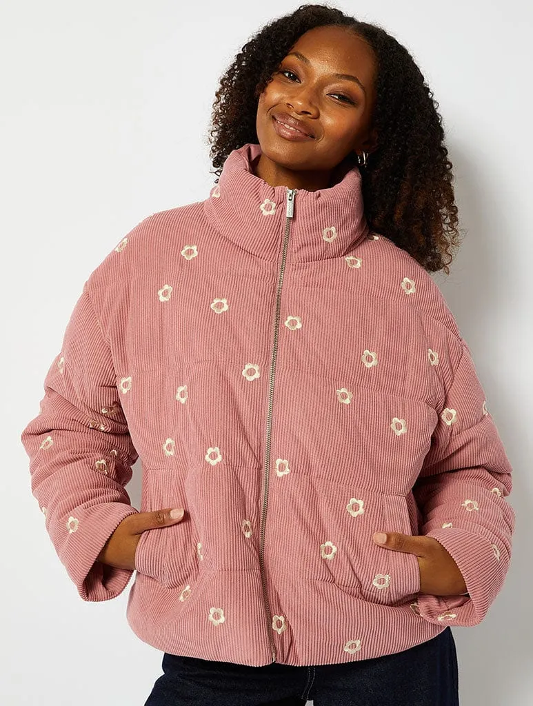 Cord Embroidered Puffer Jacket