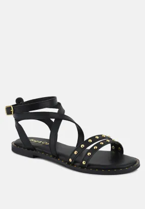 CORRIANE Studs Embellishment Black Strappy Sandals