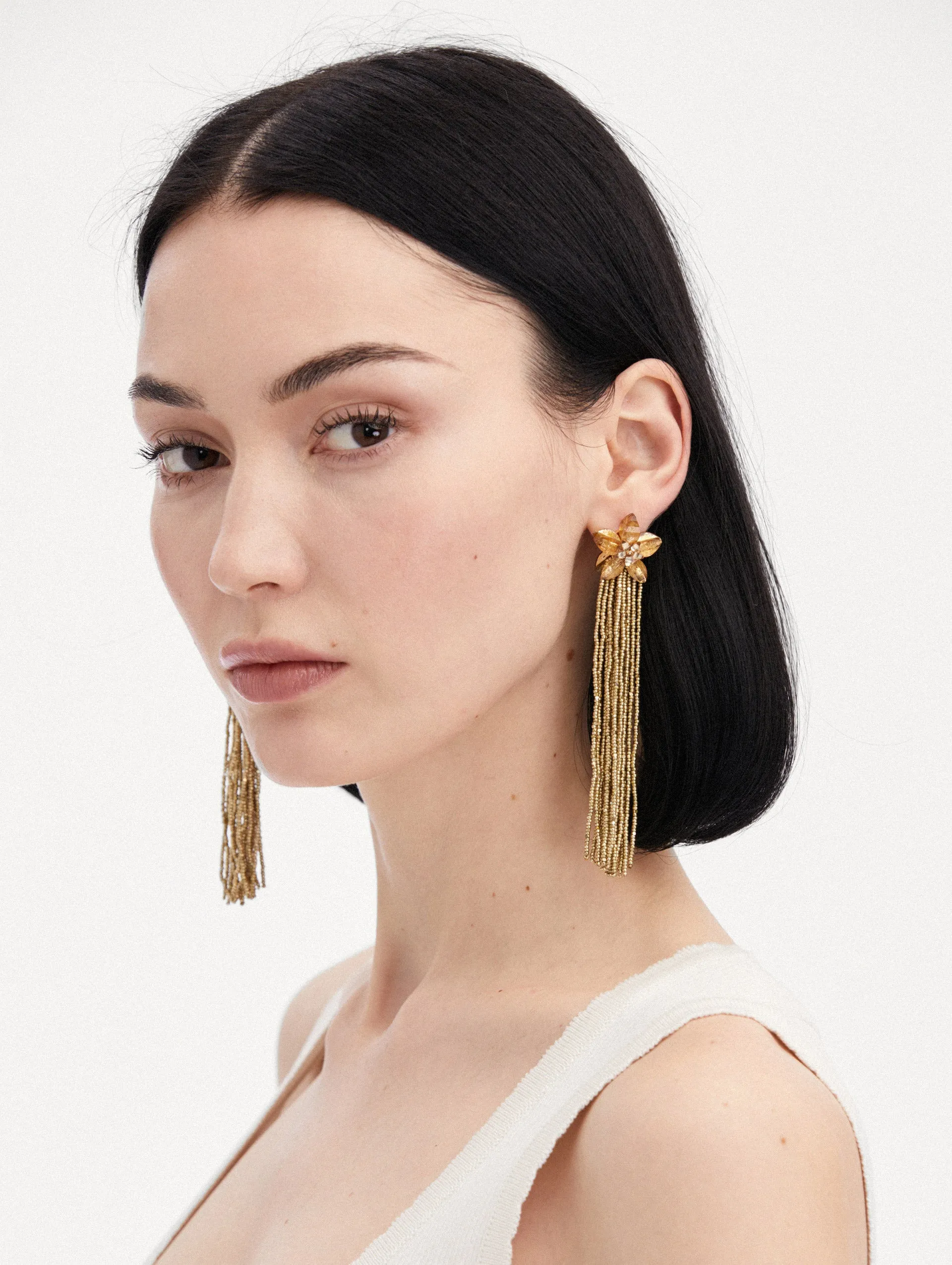 Crystal Flower Tassel Earrings