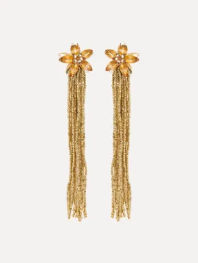 Crystal Flower Tassel Earrings