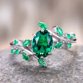 Emerald Leaf Engagement Ring- 925 Sterling Silver