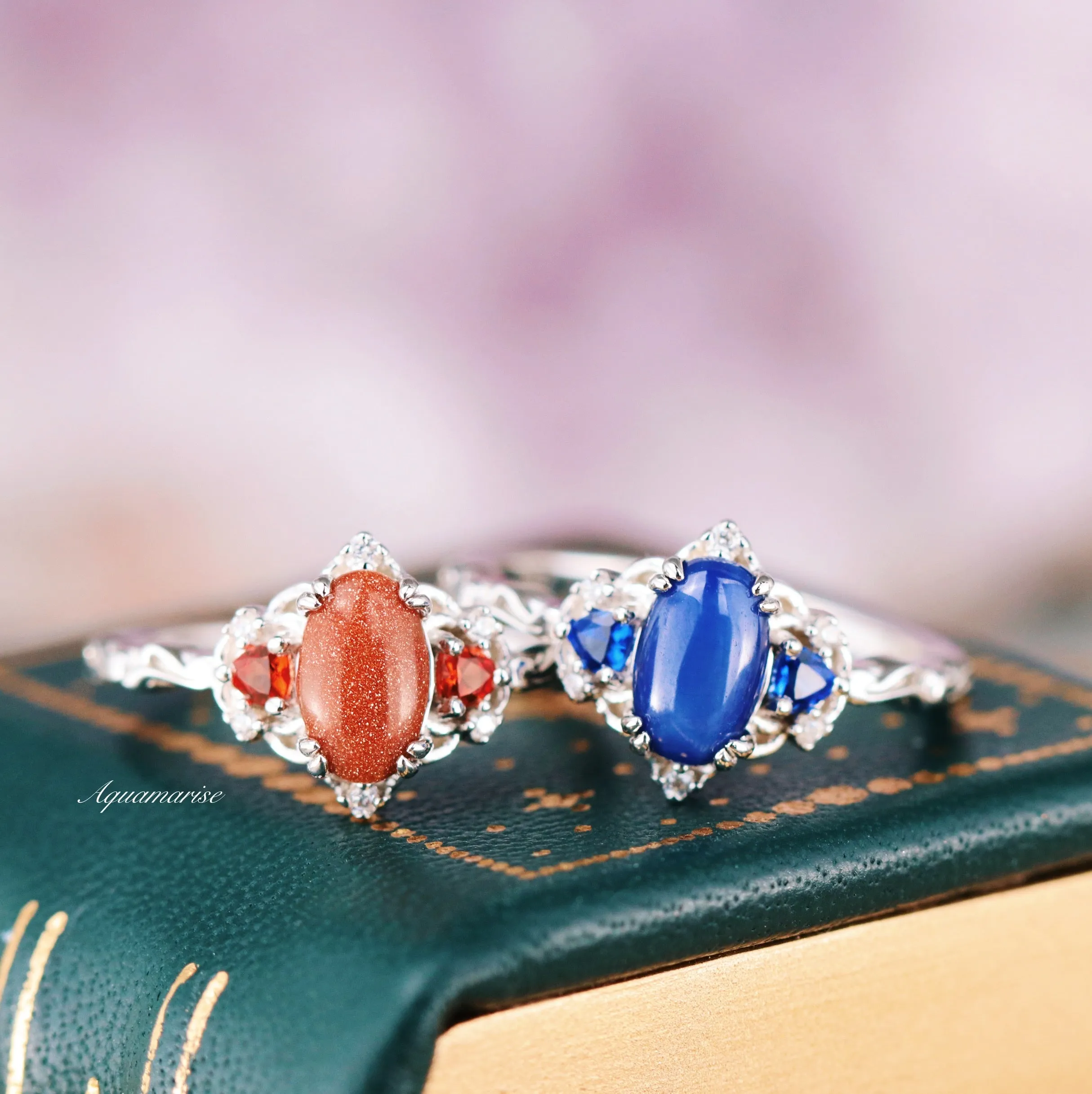 Esme Red Sandstone & Orange Sapphire Ring- 925 Sterling Silver