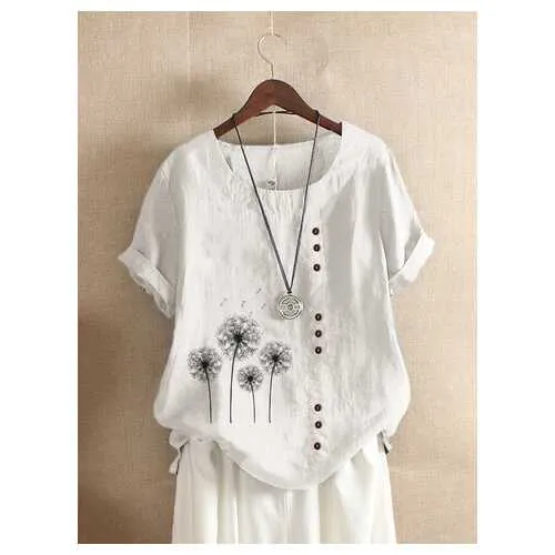 Flower Print Button T-shirt