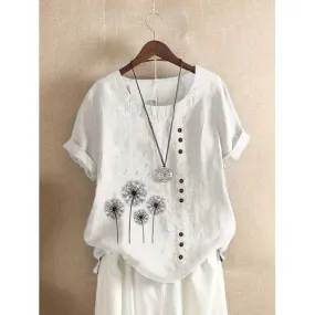 Flower Print Button T-shirt