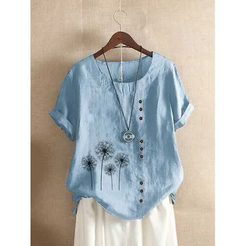 Flower Print Button T-shirt