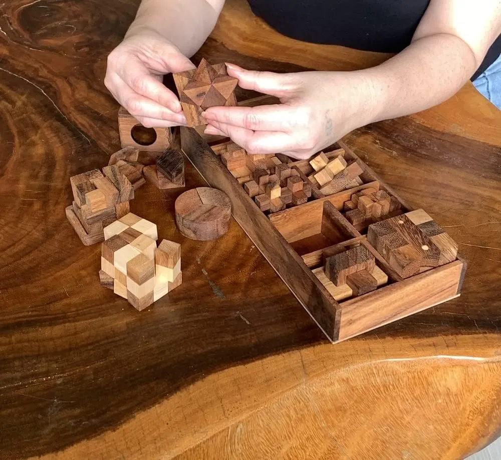 Handmade Wooden Puzzle Box Set - Educational 12 Games Brain Teasers