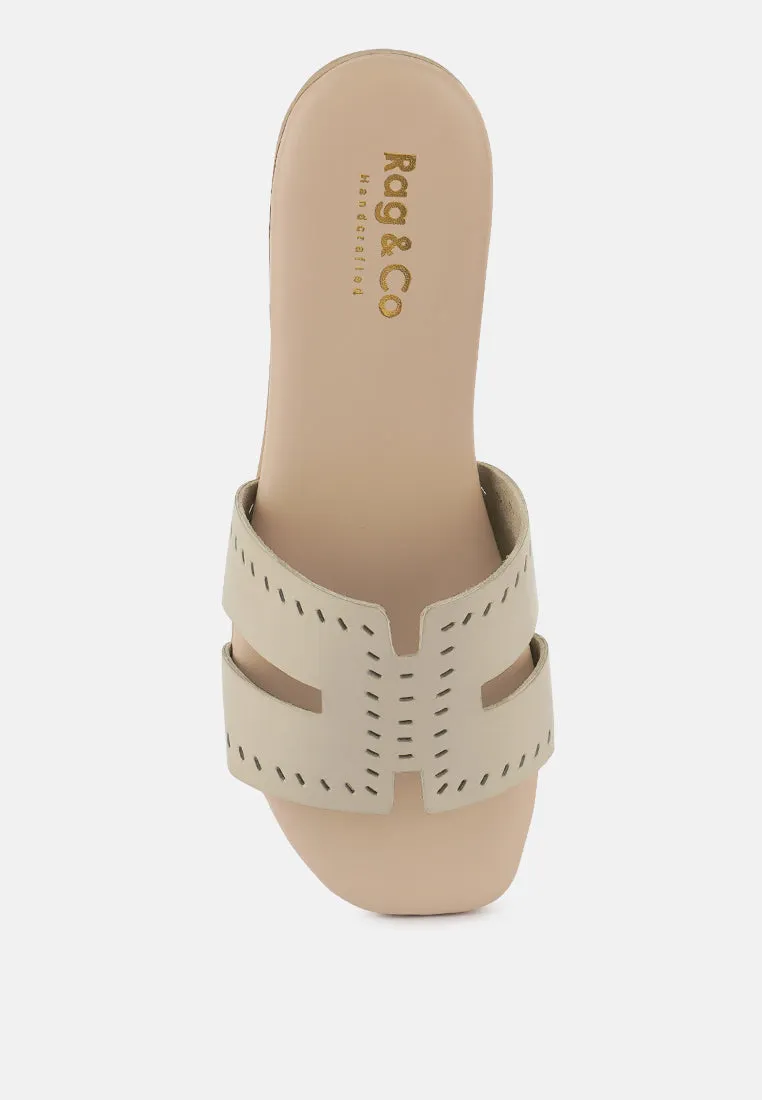 IVANKA Beige Cut Out Slip On Sandals