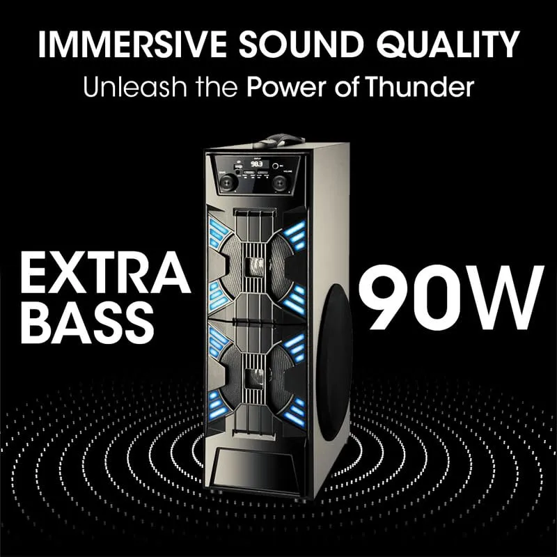 Kivart Thunder | 90W output | Karaoke Microphone | RGB Lights | Super Bass 9000 PMPO | Bluetooth 5.0