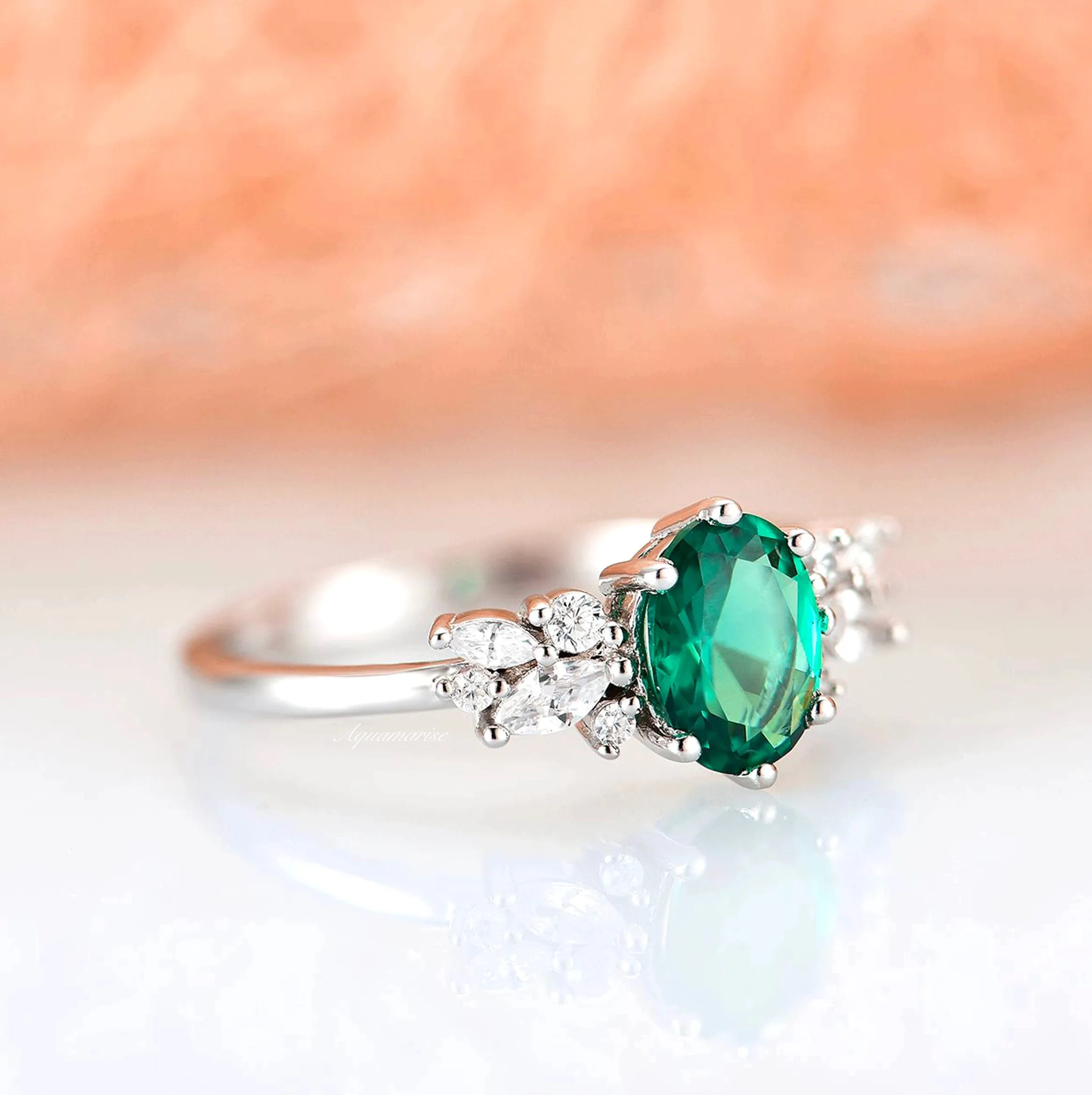 Lily Vintage Emerald Ring-  Sterling Silver