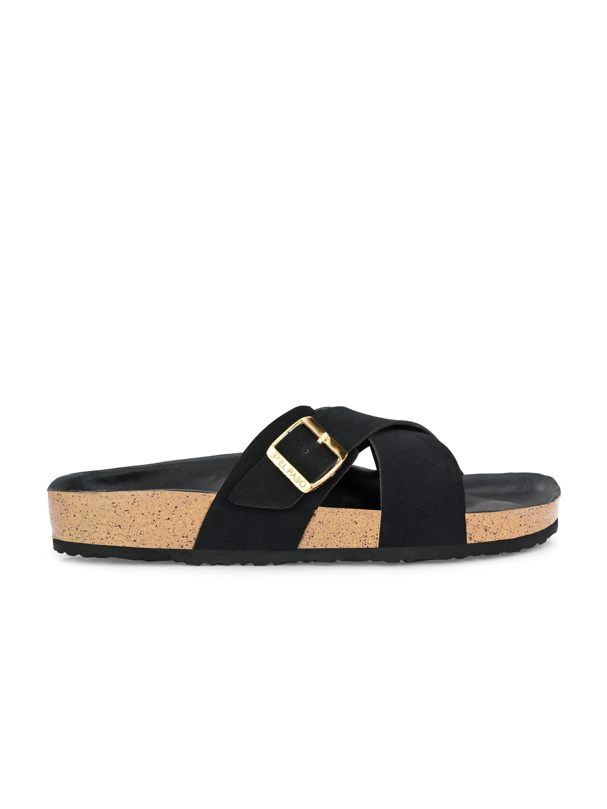 Luxurious Jet Black Leather Slide Sandal For Women