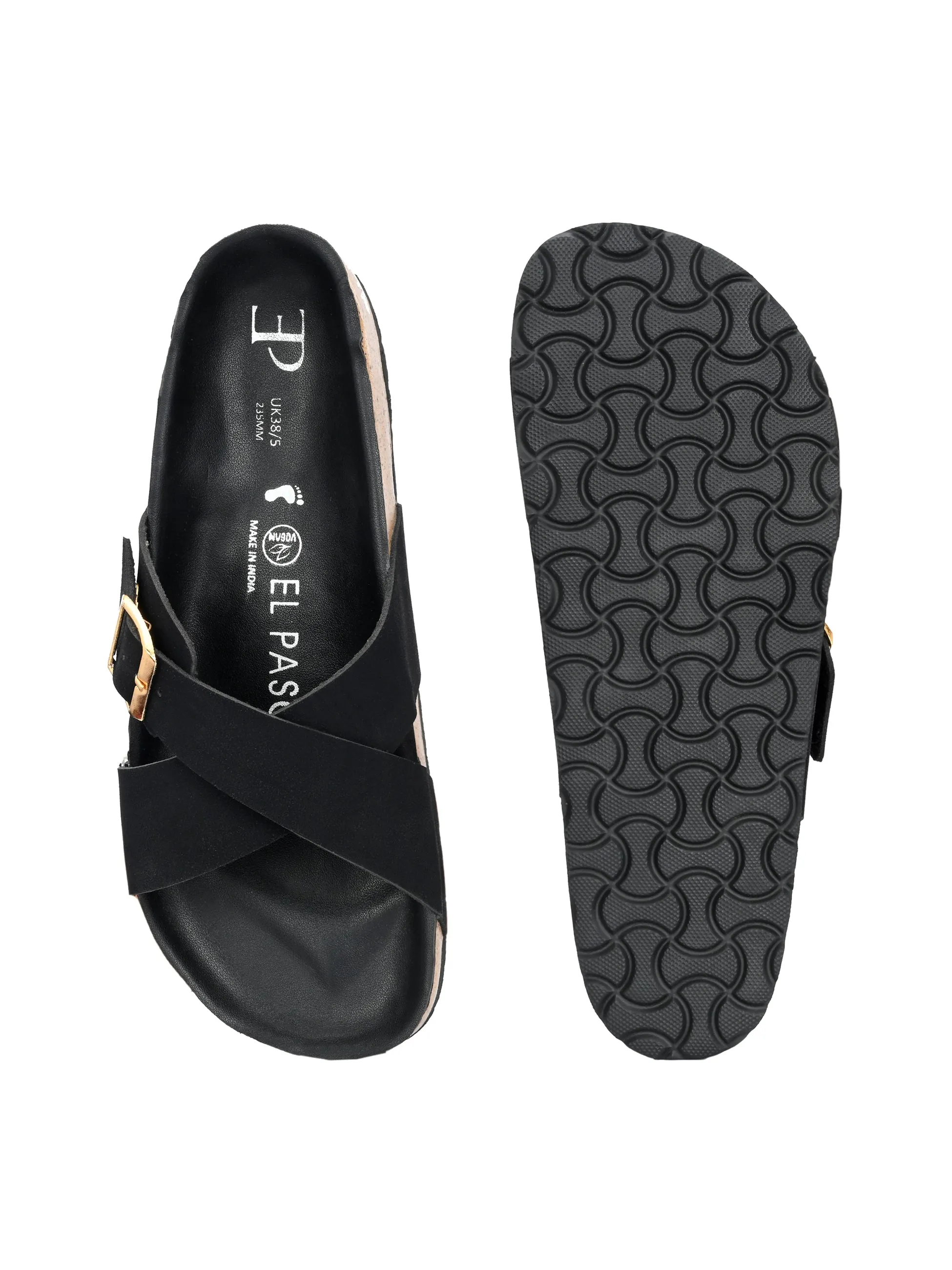 Luxurious Jet Black Leather Slide Sandal For Women