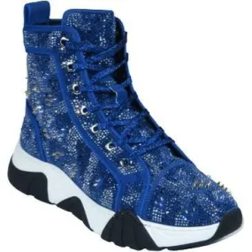 Mens High Top Shoes By FIESSO AURELIO GARCIA,Spikes Rhine stones 2412 Navy Blue