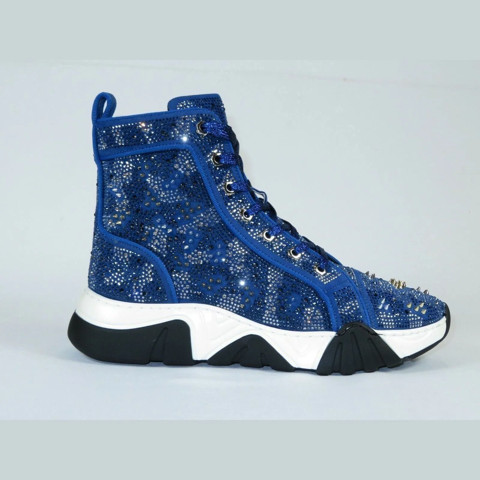 Mens High Top Shoes By FIESSO AURELIO GARCIA,Spikes Rhine stones 2412 Navy Blue