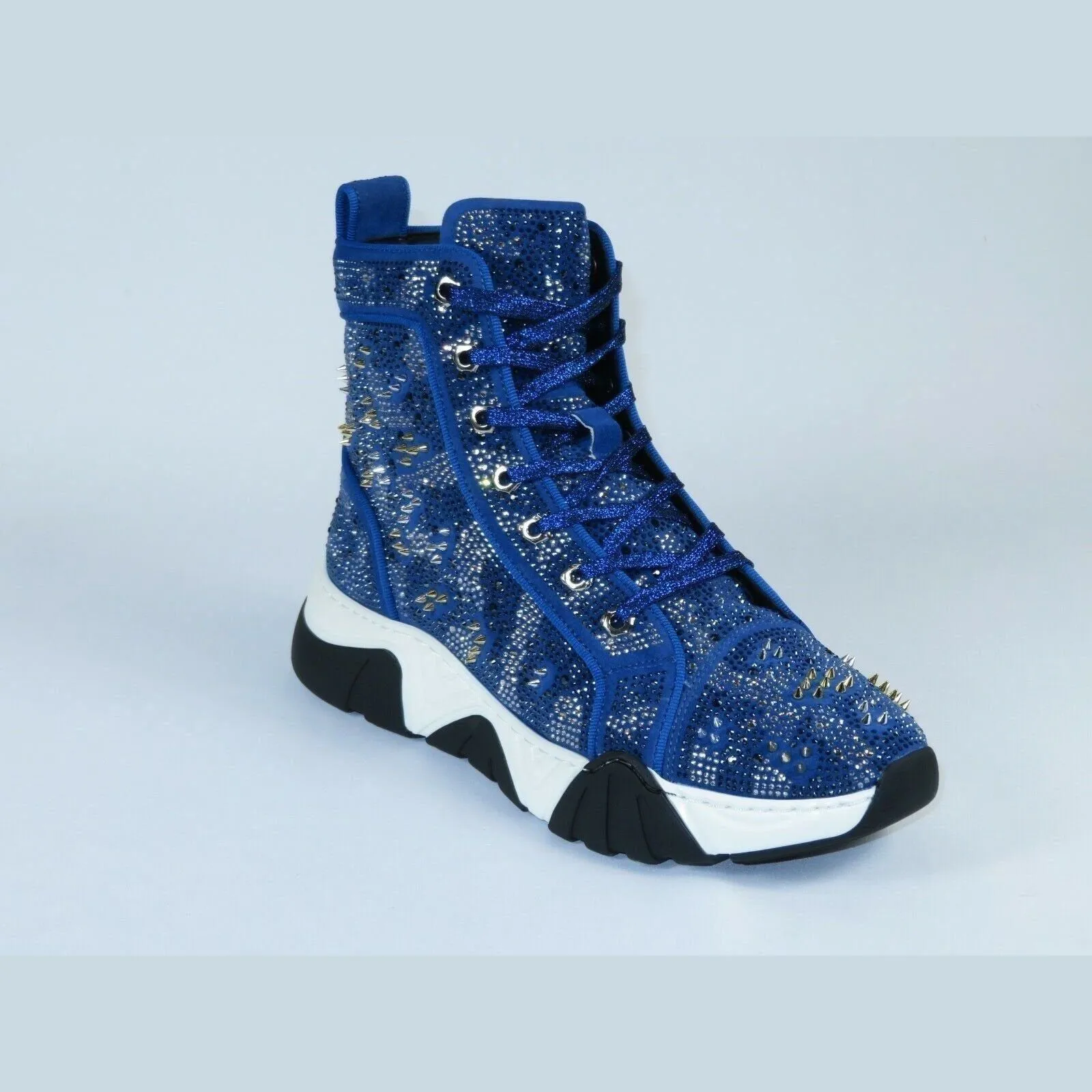 Mens High Top Shoes By FIESSO AURELIO GARCIA,Spikes Rhine stones 2412 Navy Blue