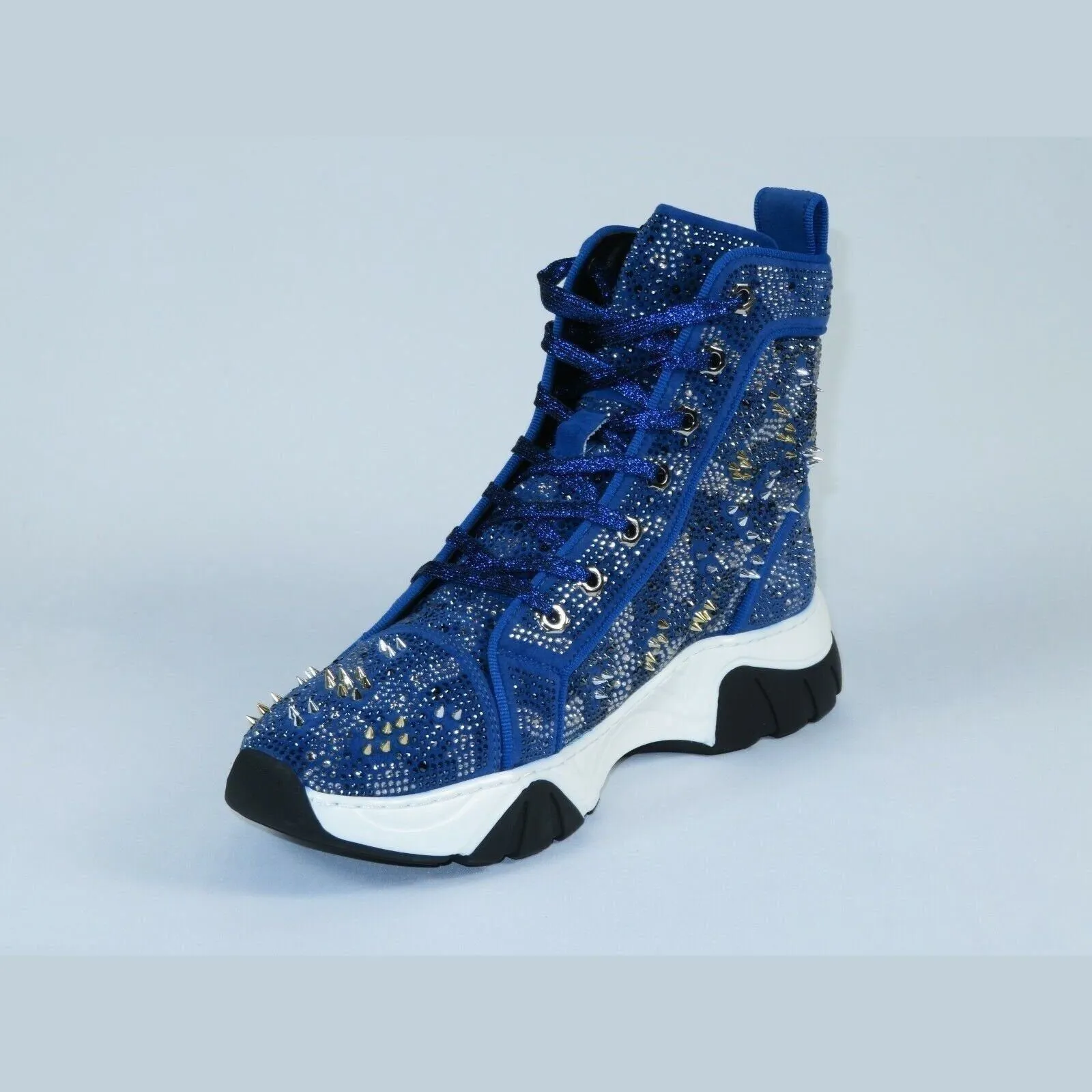 Mens High Top Shoes By FIESSO AURELIO GARCIA,Spikes Rhine stones 2412 Navy Blue