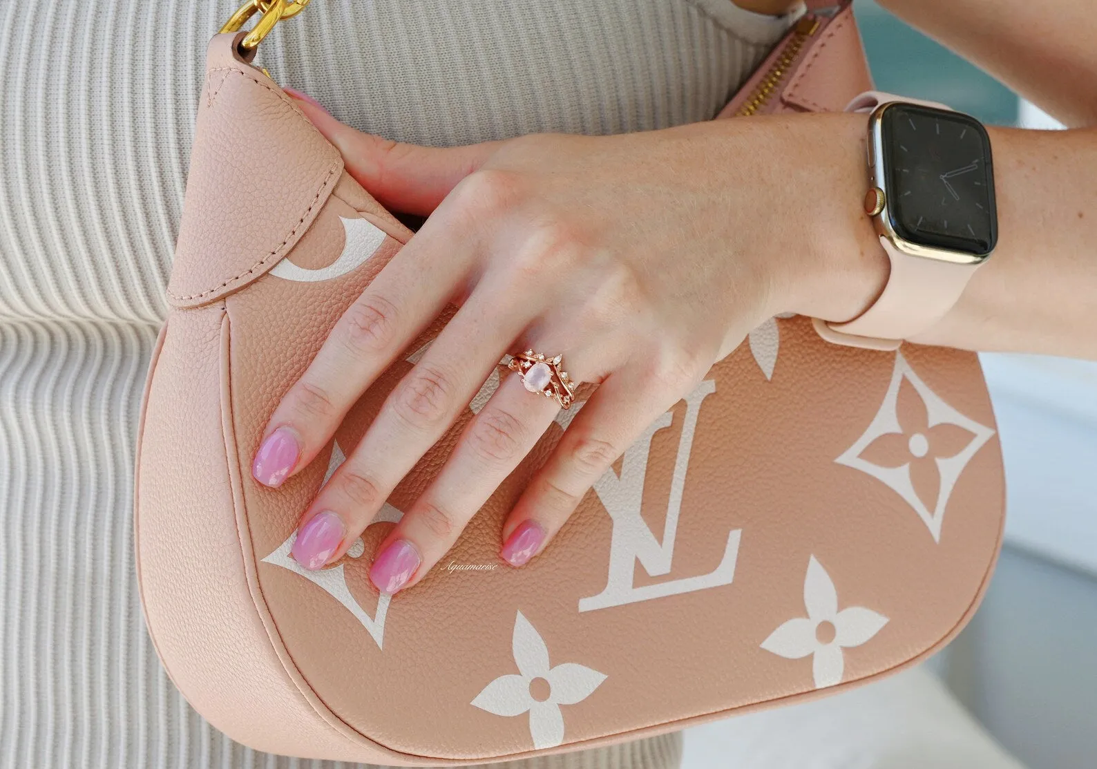 Natural Rose Quartz Fairy Ring Set- 14K Rose Gold Vermeil