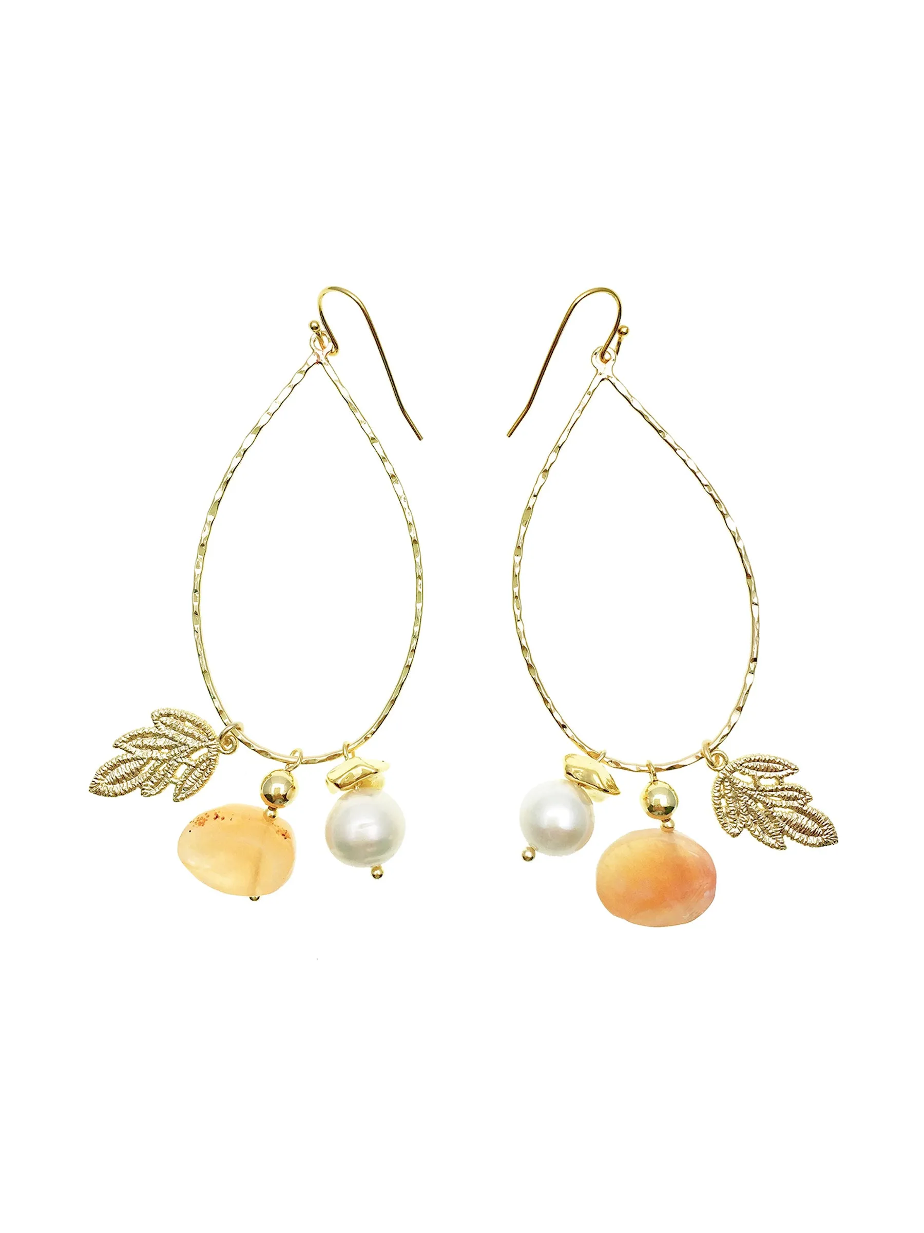 Orange Agate & Freshwater Pearls Swinging Earrings AE001