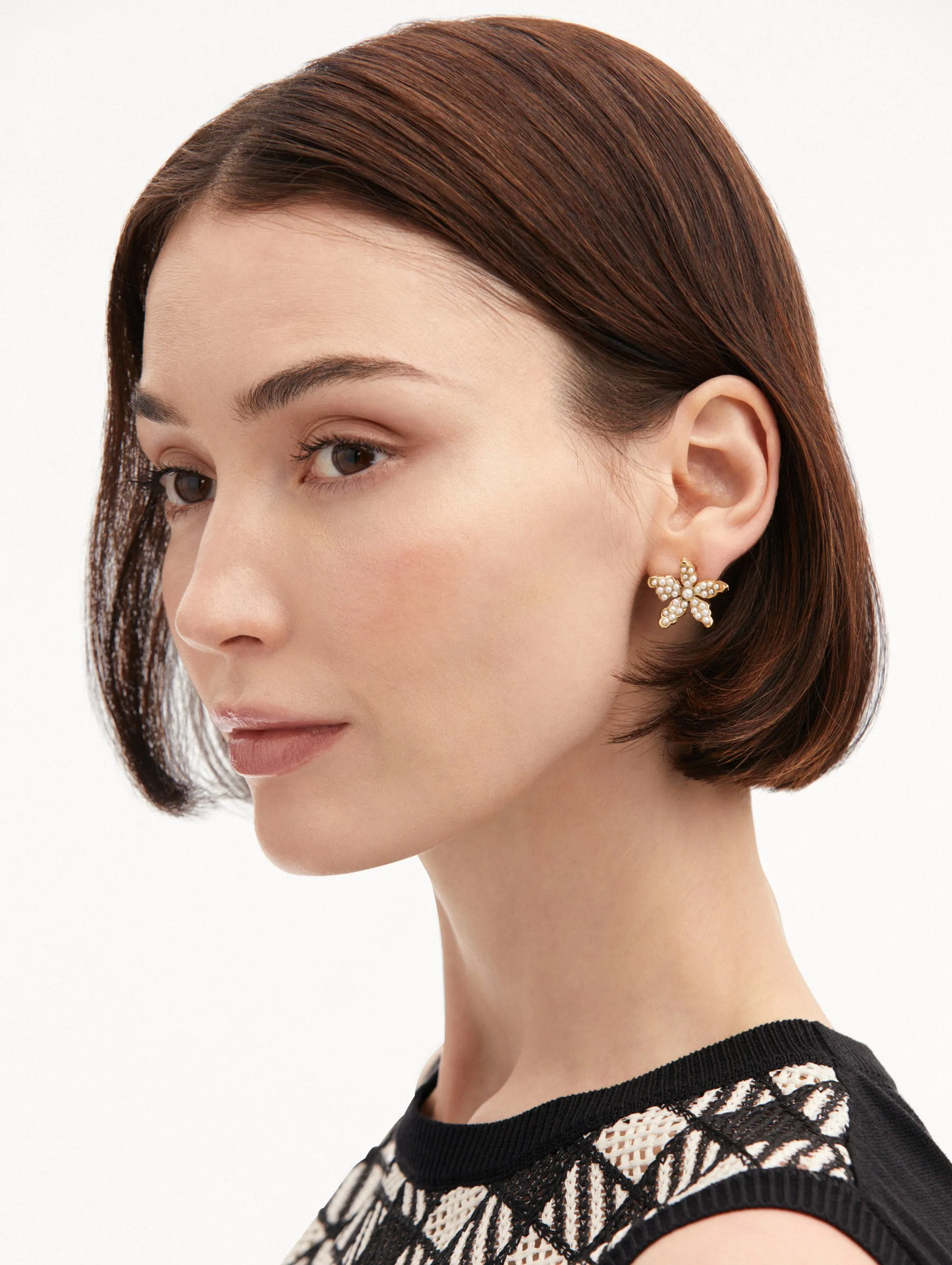 Pavé Pearl Flower Earrings