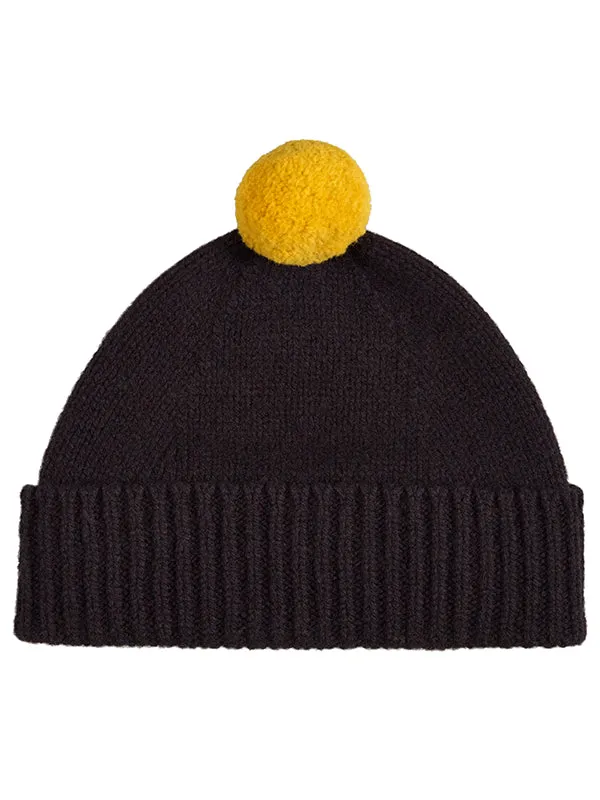 Plain Hat Contrast Pompom Cossack & Black