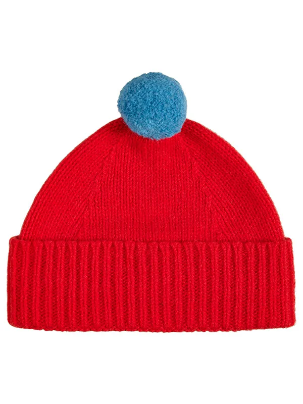 Plain Hat Contrast Pompom Cossack & Black