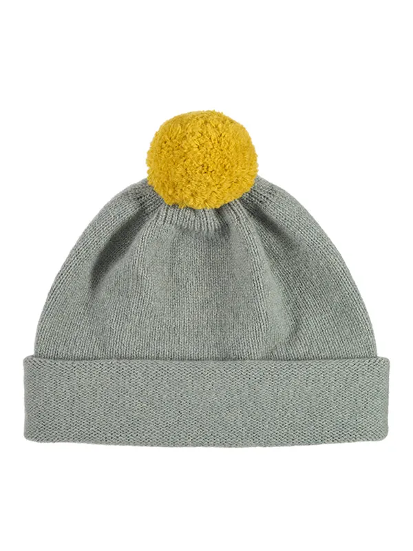 Plain Hat Contrast PomPom Military