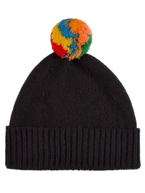 Shaggy Pompom Hat Black