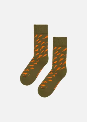 SHARK SOCKS OLIVE w/ORANGE