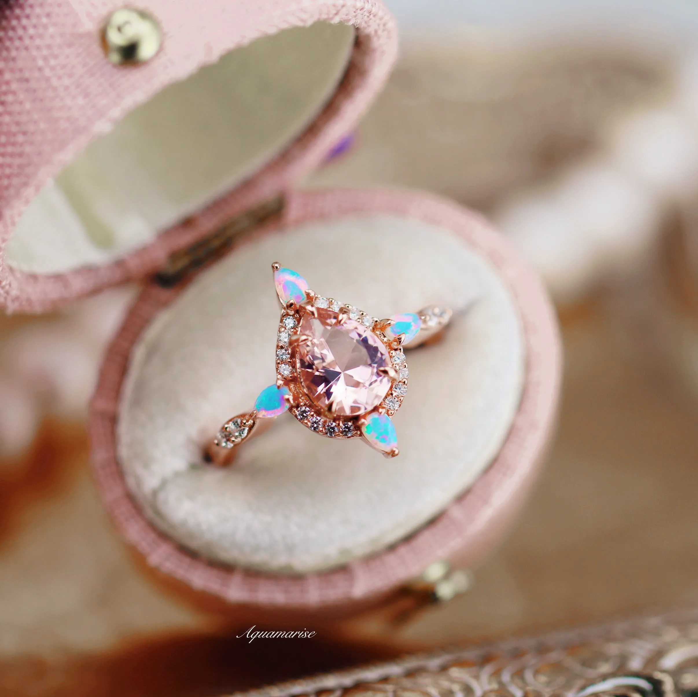 Teardrop Morganite & Fire Opal Ring- 14K Rose Gold Vermeil