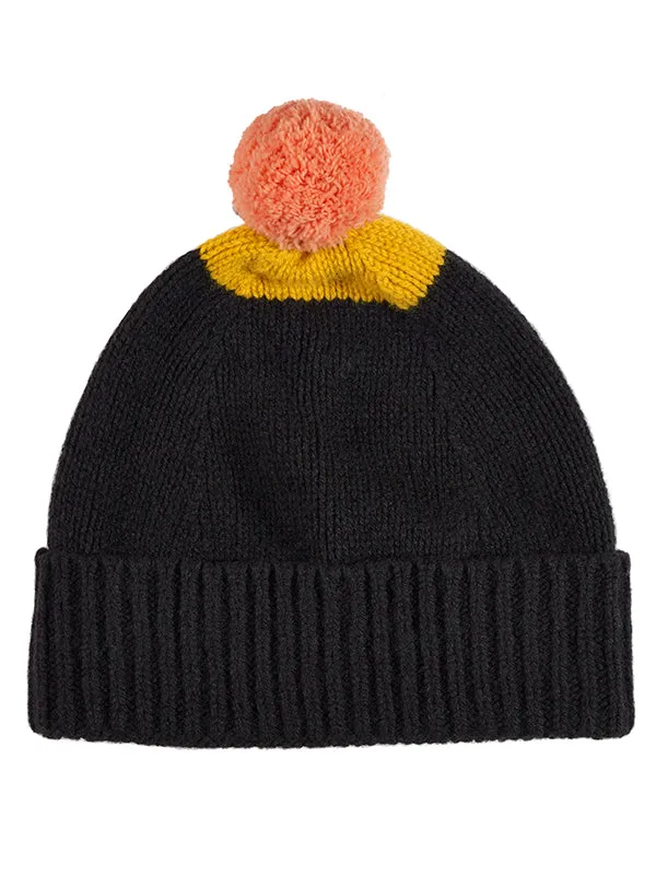 Top Spot Pompom Hat Charcoal & orange gloss