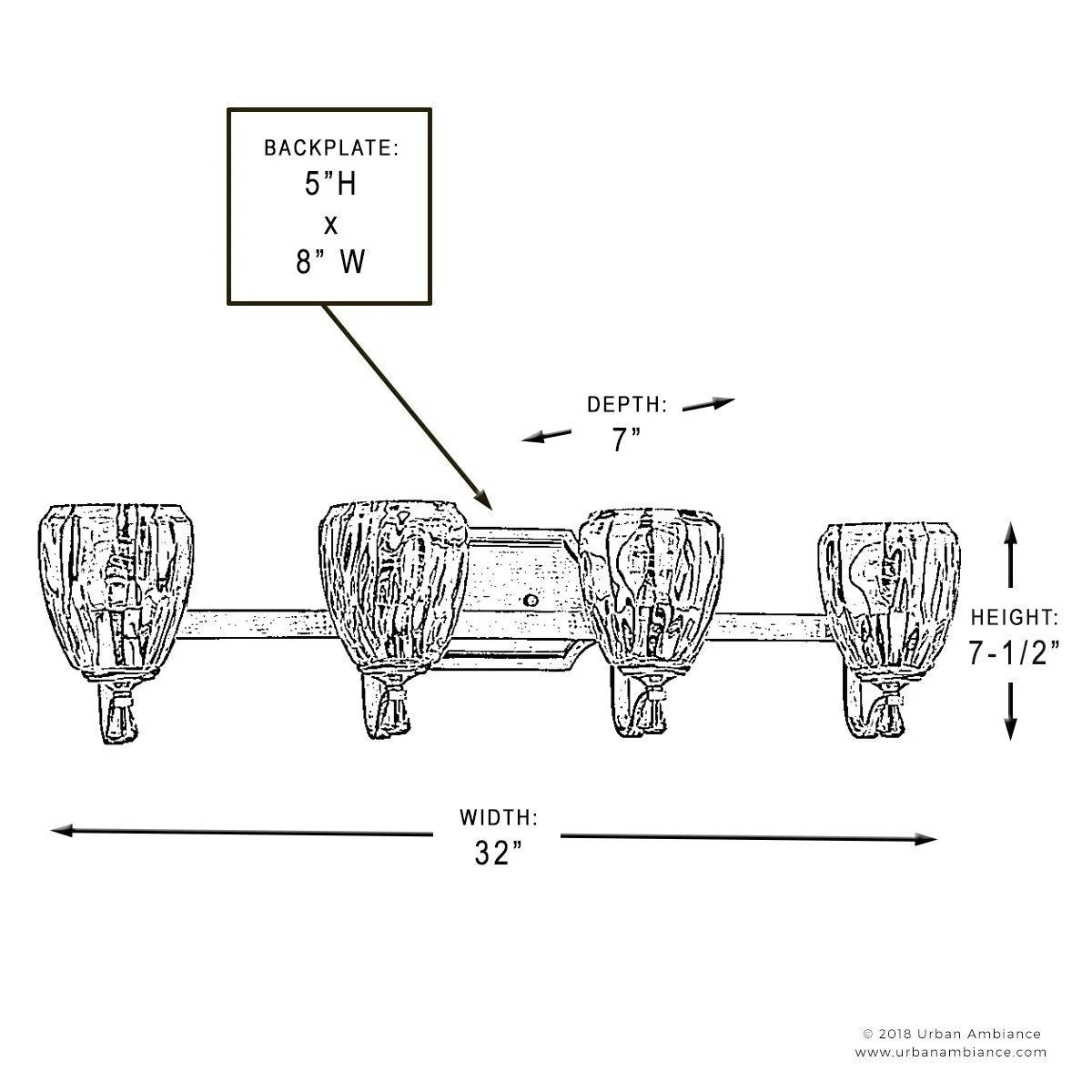 UHP2034 Traditional Bathroom Vanity Light, 7.5"H x 32"W, Antique Silver Finish, Ravenna Collection