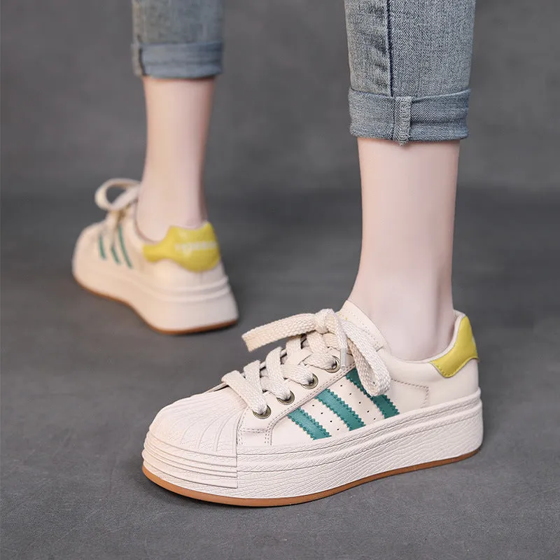 Women Fashion Leather Shell Toe Casual Sneakers