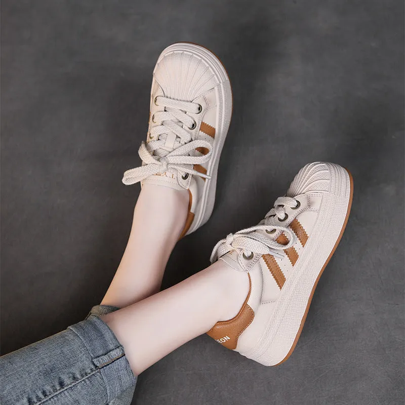 Women Fashion Leather Shell Toe Casual Sneakers