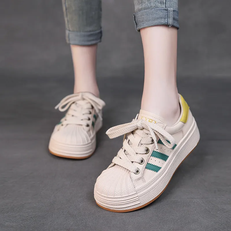 Women Fashion Leather Shell Toe Casual Sneakers