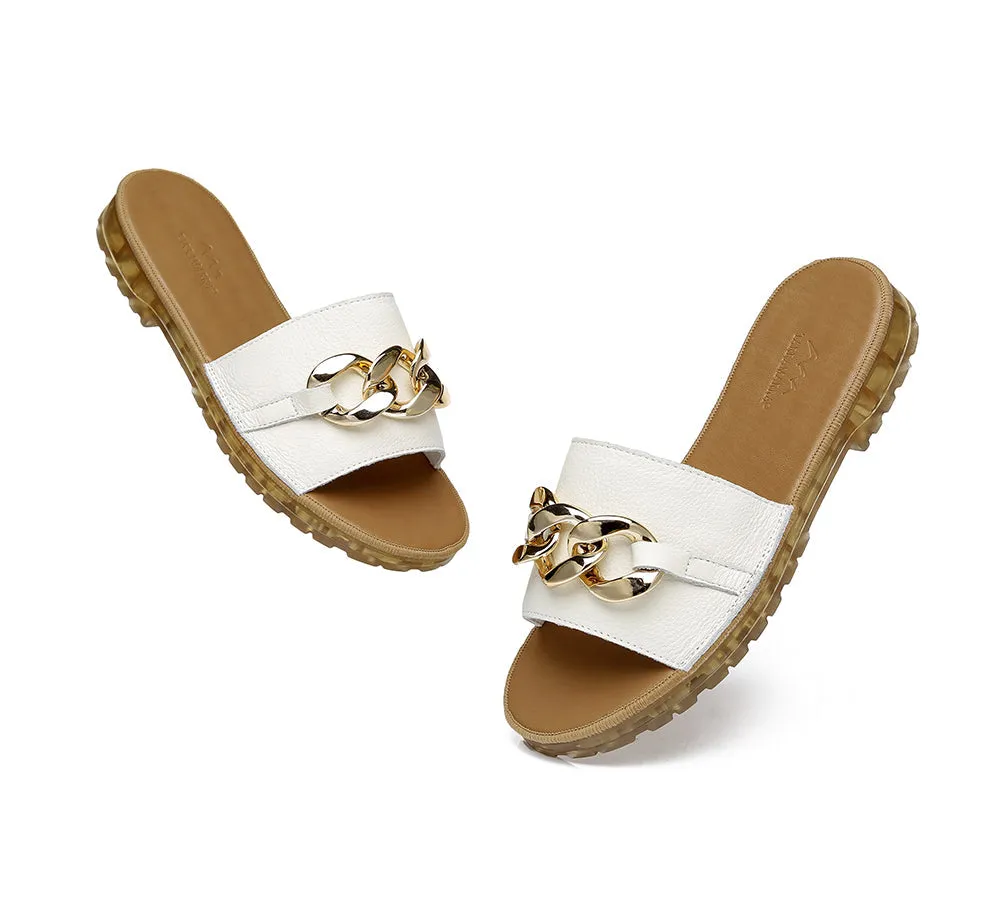 Women Leather Slides Ultra Soft Footbed Flats Jianna