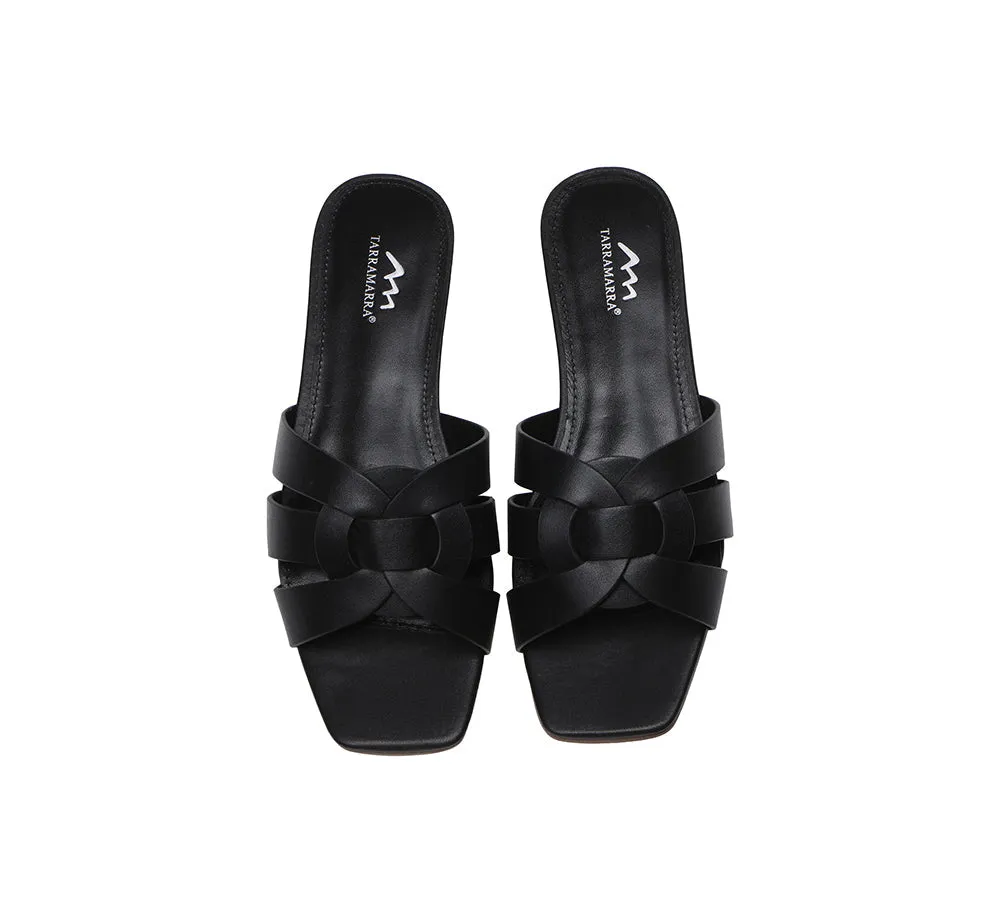 Women Leather Woven Flats Slides Sandals Jennifer