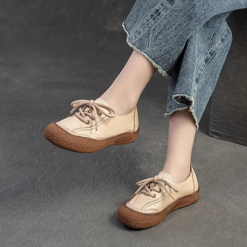 Women Retro Leather Lace-up Flat Casual Shoes