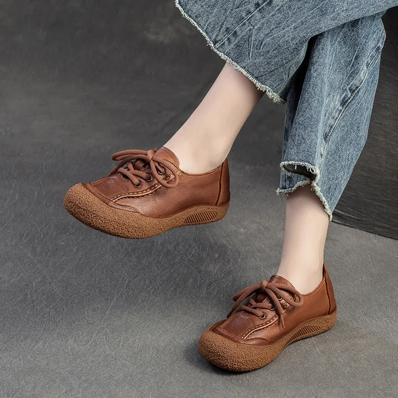 Women Retro Leather Lace-up Flat Casual Shoes